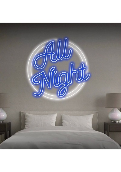 All Night Yazılı Neon Tabela Mavi