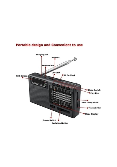 Xhdata D368 Kısa Dalga Am Fm 12 Bant Dsp Stereo Taşınabilir Radyo Mp3 Çalar Şarj Edilebilir