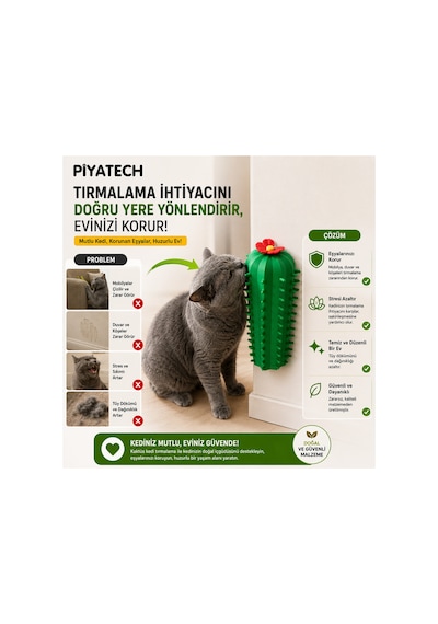 Kaktüs Tasarımlı Duvar Köşe Kedi Kaşınma Ve Masaj Fırçası Tırmalama Aparatı