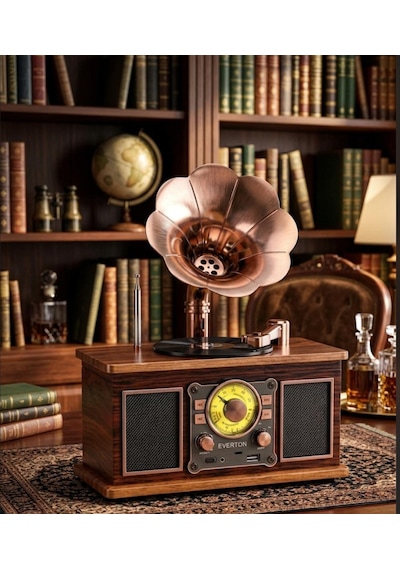 Rt-623 Nostalji Radyo Fm-usb-tf-aux 1800mah Retro Gramafon Radyo
