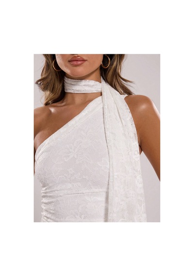 Meren Like Your Style Dantel Detaylı Tek Omuz Şal Detaylı Tek Omuz Crop Bluz Beyaz