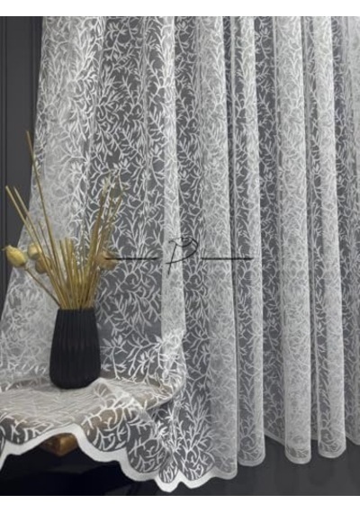 Tül Perde Pati Desen Örme Kumaş Kısa Camlar İçin Uyumlu 300 X 190 Çok Renkli