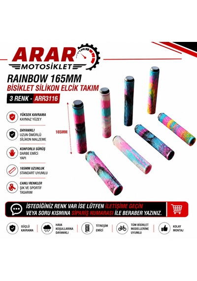 Rainbow 165mm Bisiklet Silikon Elcik Takım 3 Renk-arr3116