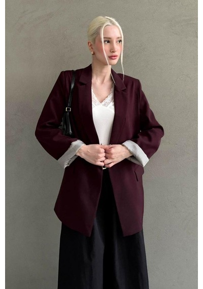 Seeh Bordo Kol Desenli Blazer Kadın Ceket Sh339