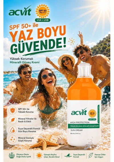 Acvit Yüksek Korumalı ve Mineralli Güneş Kremi SPF50+ 100 ML