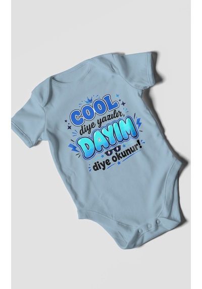 Morivokids Cool Diye Yazılır Dayım Diye Okunur Kısa Kollu Bebek Body %100 Pamuk Bebe Mavisi