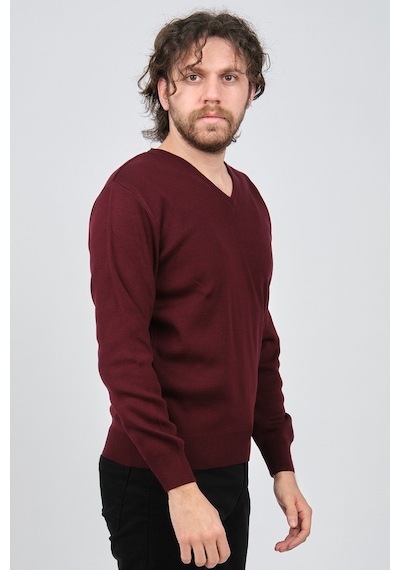 Ateş Triko Erkek V Yaka Düz Kazak 6091026 Bordo Bordo