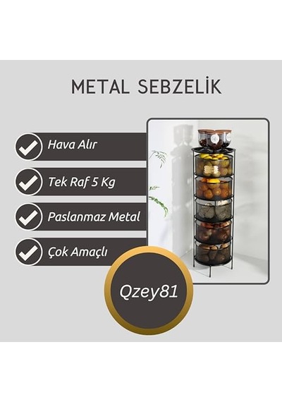 5 Katlı Açılır Kapanır Paslanmaz Metal Sebzelik Yükseklik 94 Cm - Siyah Çok Renkli