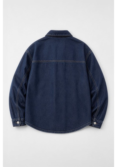 Kadın Gömlek Yaka Oversize Koyu Mavi Jean Ceket
