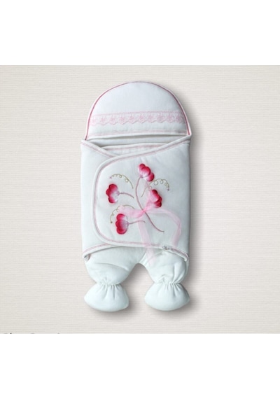Bebek Kundağı Unisex Bebek Dış Kundak Battaniyesi Uyku Tulumu Hastane Çıkışı Kundak Battaniye Ekru - Pembe