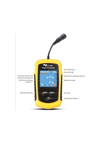 Valkyrie Lcd Renkli Ekran Taşınabilir Kablolu Balık Bulucu 100 M Nlik Aralığı Sonar Yankı Iskandil Balık Bulucu
