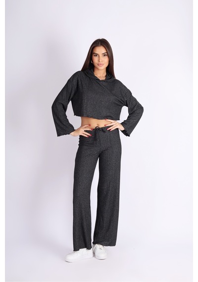Soft&Basic Punta Raporlu Geniş Paça Siyah Pantolon Siyah