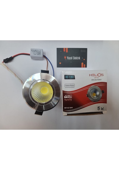 Helios 5 Watt Krom Kasa Beyaz Işık Trafolu Soğutmalı Cob Led Spot Saten - Krom