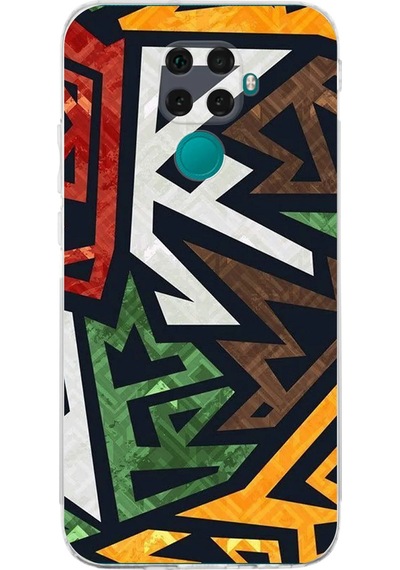 Huawei Mate 30 Lite Uyumlu Kamera Korumalı Soyut Grafiti Tasarımlı Şeffaf Silikon Kılıf Şeffaf