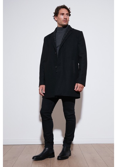 Buratti Yırtmaçlı Slim Fit Mono Yaka Kaşe Erkek Kaban 58400589 Siyah