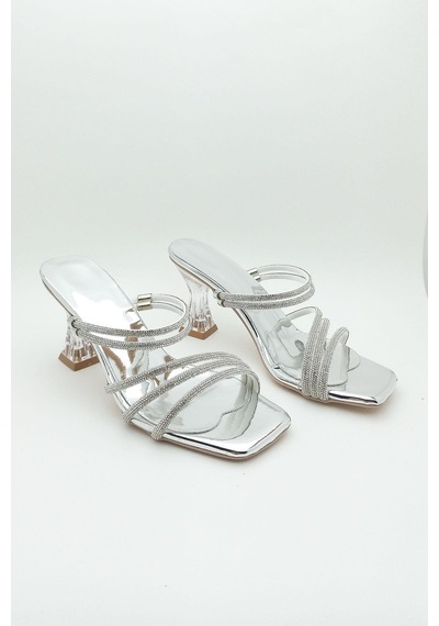 Dosa Shoes Taşlı Şeffaf Topuk Abiye Ayakkabı Sandalet Terlik-rose Gold Gümüş