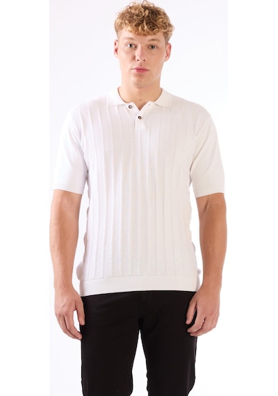 Dufy Beyaz Polo Düğmeli Kısa Kollu Düz Renk Fitilli Slim Fit Erkek Triko Beyaz