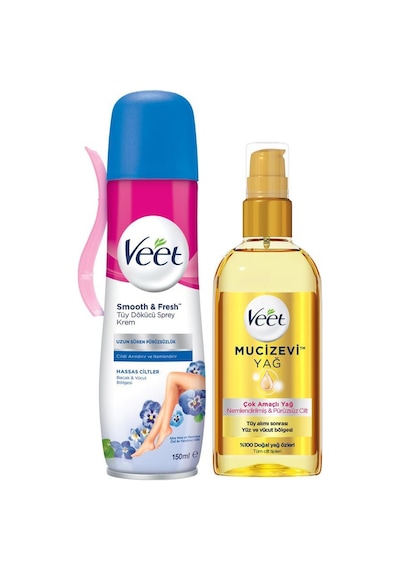 Veet Mucizevi Yağ Nemlendirici 100 ML + Tüy Dökücü Sprey Krem Hassas Ciltler 150 ML