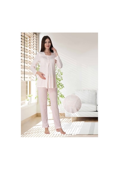 Effortt Dvina Lohusa Hamile Uzun Kollu Desenli Pijama Takımı - Pembe Pembe
