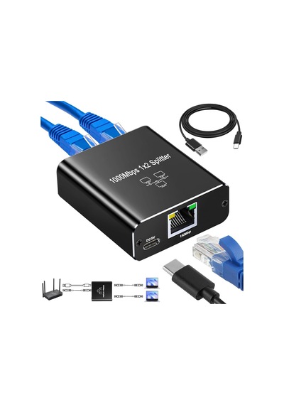 Ethernet Splitter 1 İla 2, Gigabit Ağ Bölücü, Rj45 Lan İnternet Bölücü, Bilgisayar, Anahtar, Yönlendirici, Adsl, Set Üstü Kutu, Dijital Tv Aynı Anda Çalışıyor İçin Laı Splitter