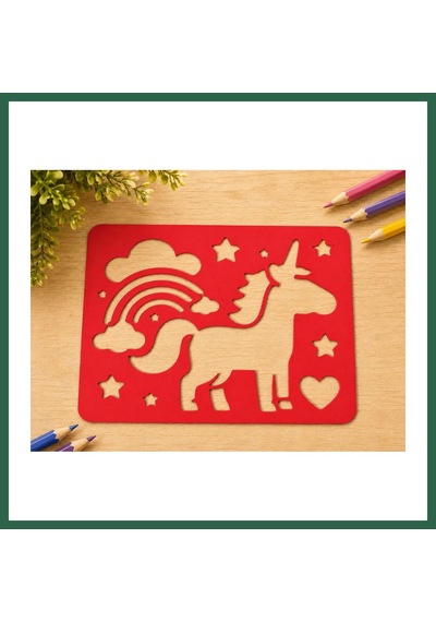 Bezos 3d Baskı Unicorn Ve Gökkuşağı Çizim Şablonu - Desen Kalıbı - Kırmızı Bzs01