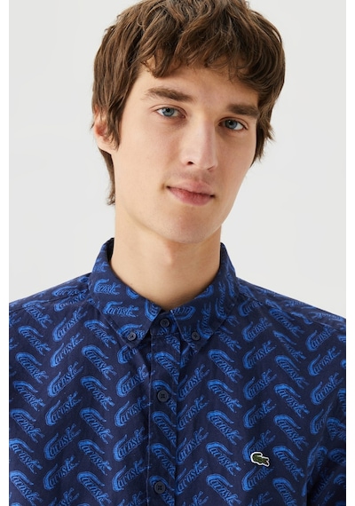 Lacoste Mens Regular Fit Navy Shirt Standart Kesim Düğmeli Erkek Keten Gömlek Lacivert