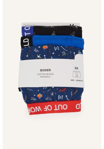 Defacto Regular Fıt Uzay Baskılı 3lü Boxer E9500ax26aunv30 Lacivert-nv30