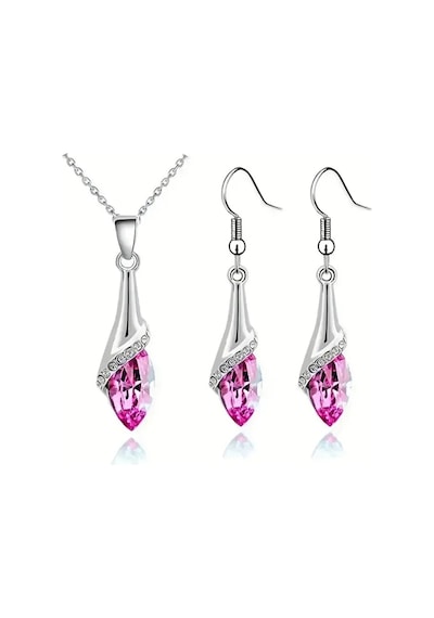 Renk Seçenekli Taşlı, Zirkon Taş İşlemeli Takı Seti Kolye Küpe , Yeni Yıl, Sevgililer Günü Pembe Pembe