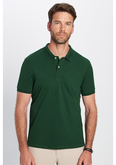 Tudors Erkek Slim Fit Dar Kesim Pamuklu Yumuşak Dokulu Serin Tutan Kumaş Düz Pike Haki Polo Yaka Tişört-31691 Haki