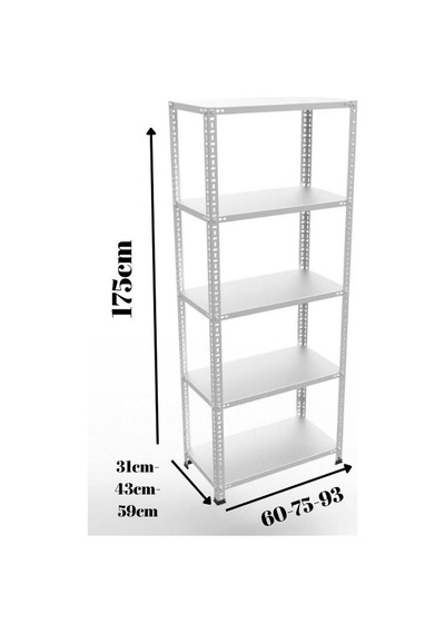 Raf Burada  4 Katlı Galvaniz Çelik Raf H:175 cm-- Depo, Arşiv, Kiler, Dosya, Market Rafı-43x75 cm-0.70 mm