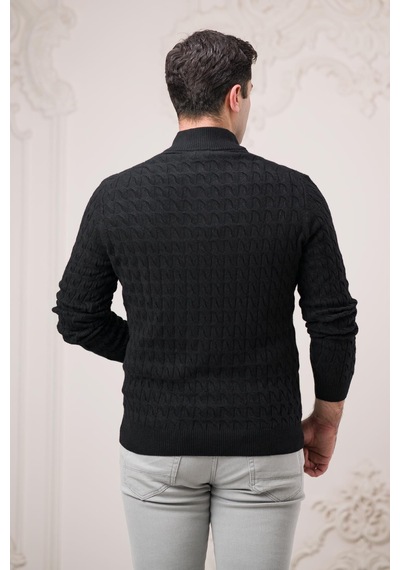 Slimfit Balıkçı Fermuarlı Yaka Örme Triko Yünlü Erkek Kazak 001