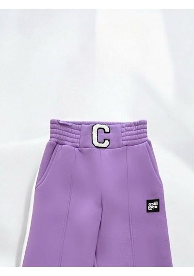 Zekids Kız Çocuk Bel Lastikli Bol Paça Dikişli Pantolon-14375 Lila