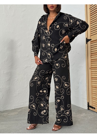 Verymoda Nakışlı Pantolon F1900 Siyah Desen 2