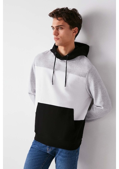 Grimelange Clyde Erkek Bloklu Kapüşonlu Kordonlu Içi Polarlı Siyah Sweatshirt