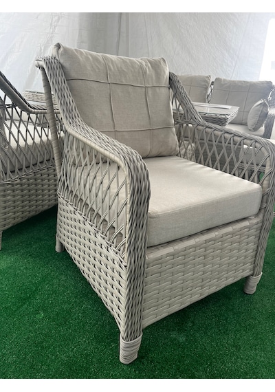 Petra Galvanizli 3+1+1+masa 80x140 +2 Puf Bahçe Balkon Mobilyası Açık Krem