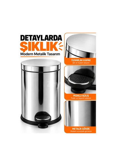 16 Litre Pedallı Metal Çöp Kovası Kapaklı Mutfak Ve Ofis Çöp Kovası