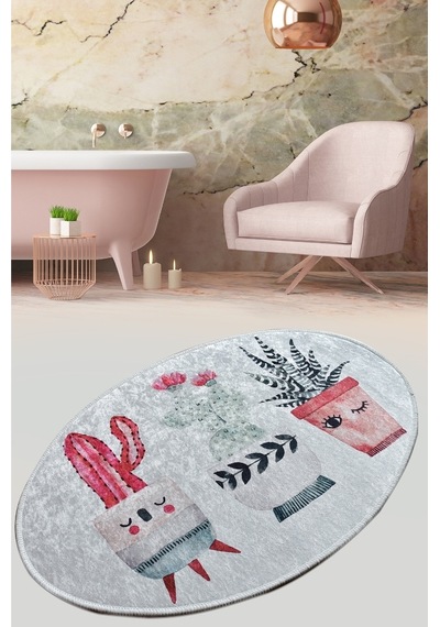 Happy Cactus Oval Djt 60X90 Cm Banyo Banyo Paspası