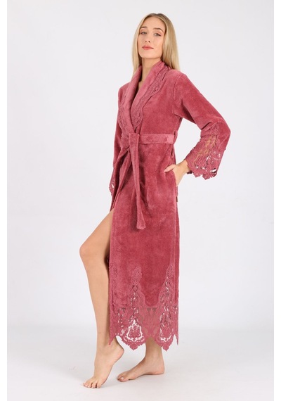 Dantelli Bambu Cotton Triga Bornoz Kiremit