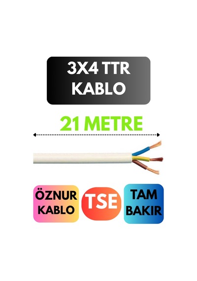 Öznur 3x4 Ttr Kablo Metre Seçenekli Beyaz - 21mt