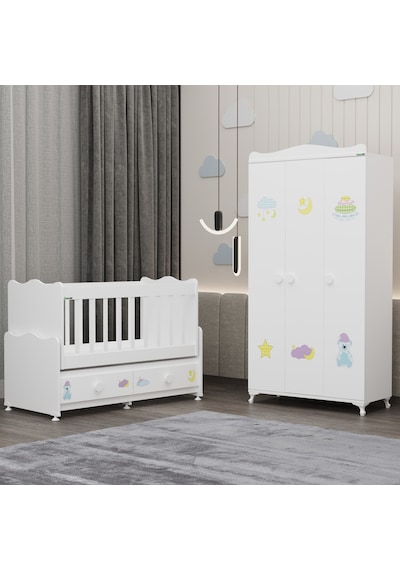Elegant Beşik Ve Yıldız 3 Kapaklı Dolap - Uykucu Beyaz