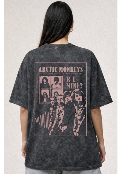 Sevbano Tasarım Arctic Monkeys Müzik Grubu Baskılı Unisex Oversize Eskitm Siyah