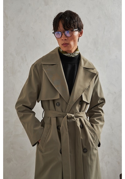 Erkek Kruvaze Yaka Oversize Trençkot Haki