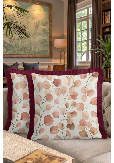 Modern Yaprak Motifli Saçaklı Yastık Kılıfı - Akvarel Sonbahar Bohem Bordo Püsküllü Kırlent Kılıfı Açık Adaçayı Aqua Modern Yaprak Motifli Saçaklı Yastık Kılıfı - Akvarel Sonbahar Bohem Bordo Püsküllü Kırlent Kılıfı Açık Adaçayı Aqua