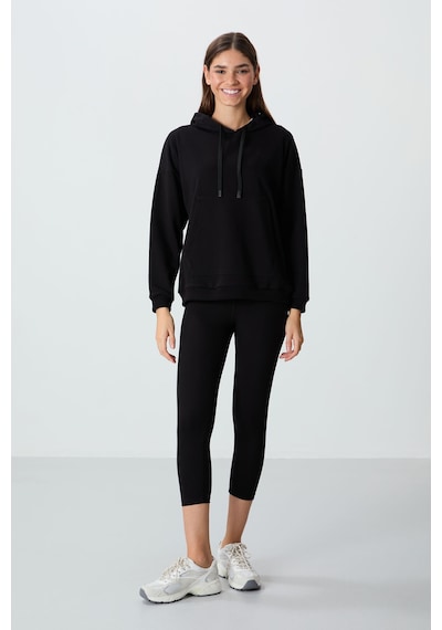Tommy Life Siyah Kompakt Pamuklu Kalın Pürüzsüz Dokulu Kapüşonlu Oversize Fit Kadın Sweatshirt - 97291 Siyah