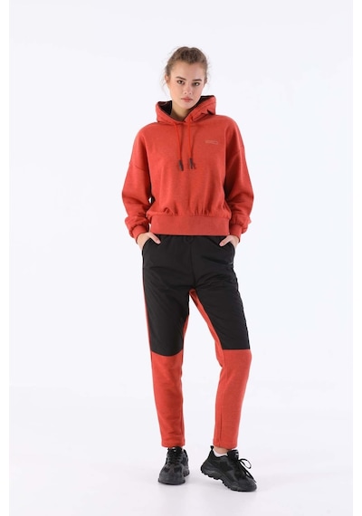 Maraton Sportswear Oversize Kadın Kapşonlu Uzun Kol Basic Kiremit Sweatshirt 20335-kiremit