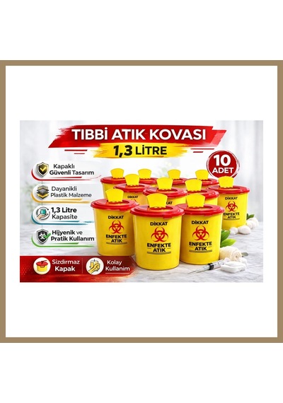Kahveci.store Atık Kovası 1,3 Litre 10 Adet Kapaklı Atık Kutusu Enfekte Atık Kovası Seti 22 Diğer