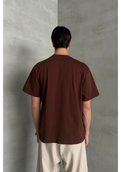 Hyman Erkek %100 Pamuk Oversize Basic T-shirt Koyu Kahve