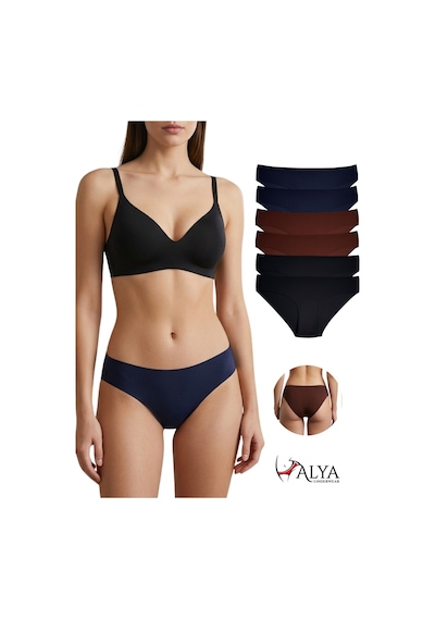 Alya Underwear Basic Lazer Kesim Kadın Bikini Külot Dikişsiz Kadın Slip - Ultra Esnek Ve Rahat 6'lı Paket Siyah - Kahve - Lacivert