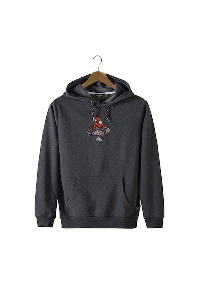 Unisex Antrasit Kapüşonlu Önü Mantar Şapkalı Baskılı Slim Fit Kanguru Cepli Sweatshirt Antrasit Unisex Antrasit Kapüşonlu Önü Mantar Şapkalı Baskılı Slim Fit Kanguru Cepli Sweatshirt Antrasit