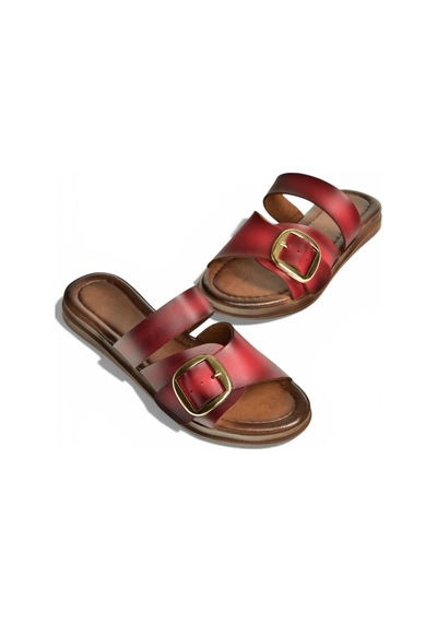 Fox Shoes Y390350703 Bordo Hakiki Deri Kadın Terlik Bordo